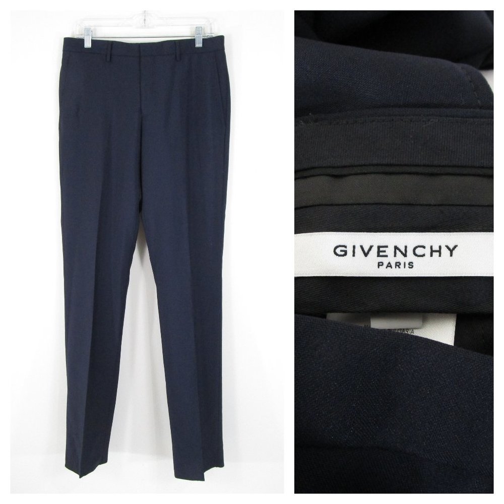 NEW Givenchy Paris Womens Dark Navy Wool Mohair Dress Pants Trousers Size 46 14
